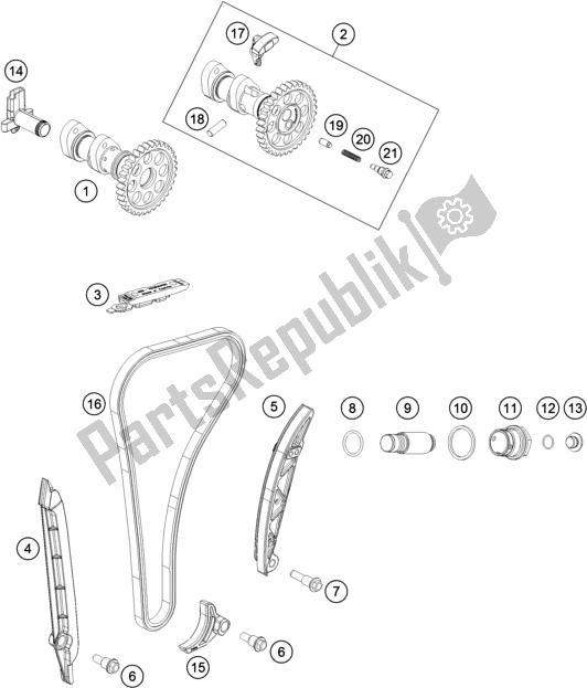 Alle onderdelen voor de Timing Aandrijving van de KTM 350 Exc-f Wess EU 2021