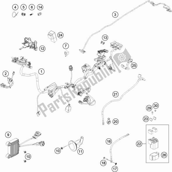 All parts for the Wiring Harness of the KTM 350 Exc-f Wess EU 2021