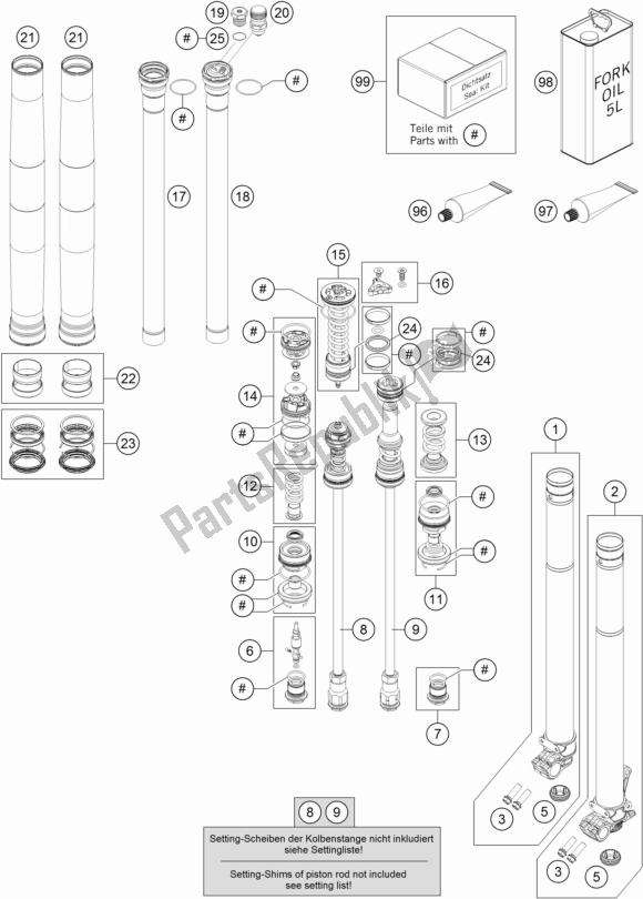 Alle onderdelen voor de Voorvork Gedemonteerd van de KTM 350 SX-F EU 2017