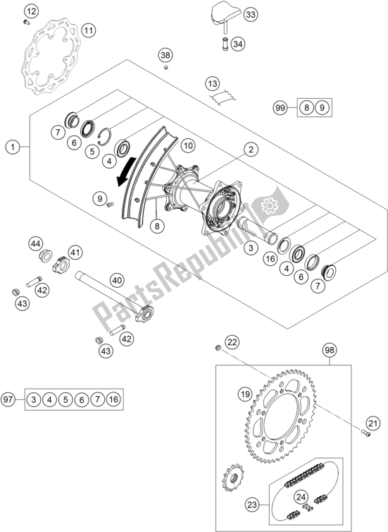 Alle onderdelen voor de Achterwiel van de KTM 350 SX-F EU 2017