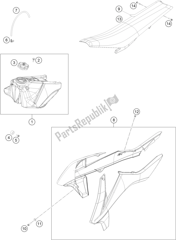 Wszystkie części do Zbiornik, Siedzenie, Pokrowiec KTM 350 SX-F EU 2017