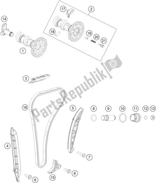 Alle onderdelen voor de Timing Aandrijving van de KTM 350 SX-F EU 2017