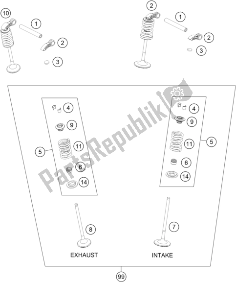 Alle onderdelen voor de Klepaandrijving van de KTM 350 SX-F EU 2017