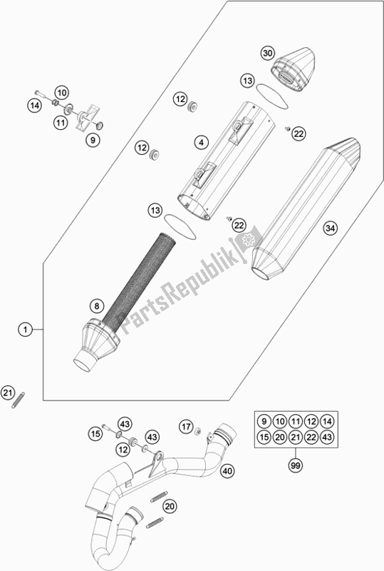 Todas las partes para Sistema De Escape de KTM 350 SX-F US 2017