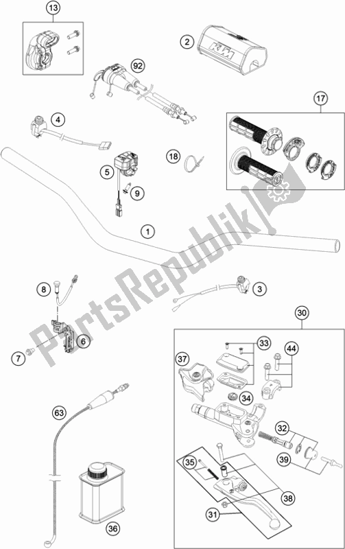 Todas las partes para Manillar, Controles de KTM 350 SX-F US 2017