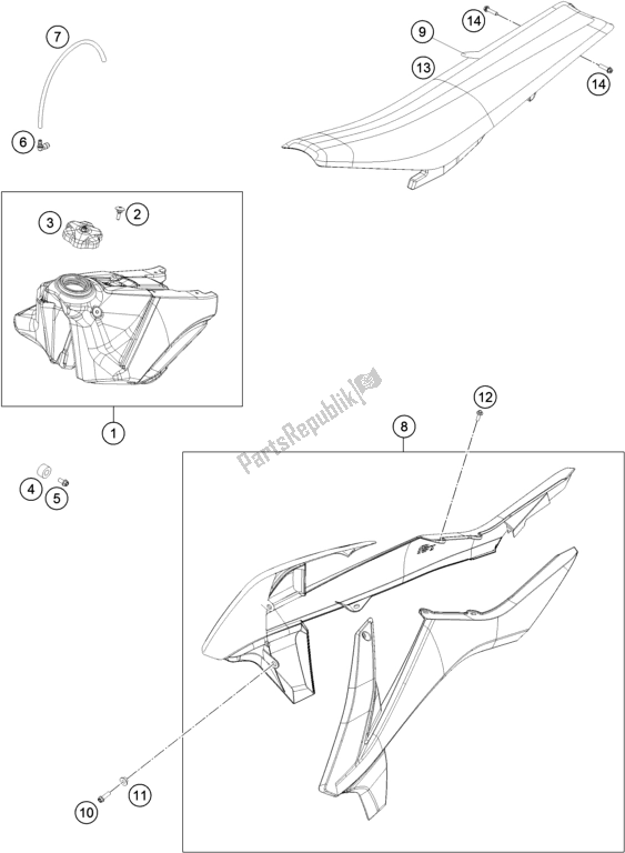 Todas as partes de Tanque, Assento, Tampa do KTM 350 SX-F US 2017