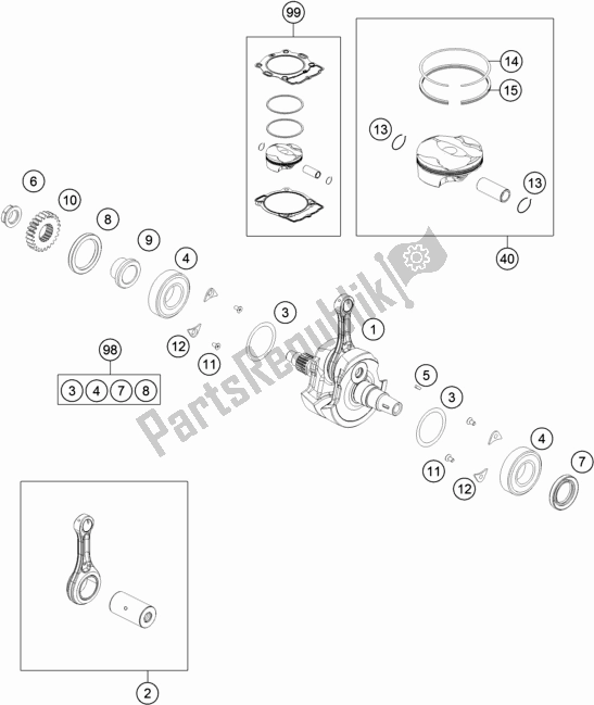 Tutte le parti per il Albero Motore, Pistone del KTM 350 SX-F US 2018