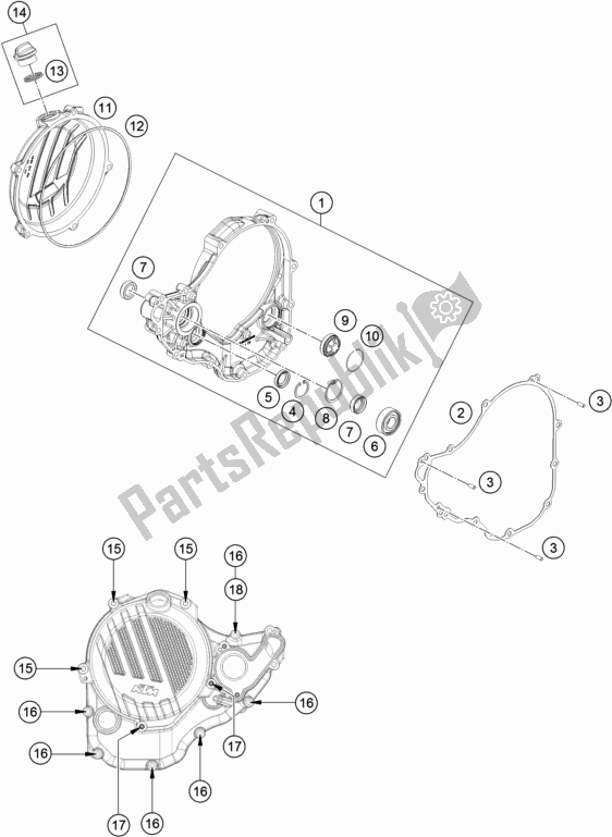 All parts for the Clutch Cover of the KTM 350 SX-F US 2019