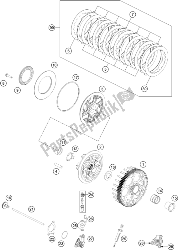 All parts for the Clutch of the KTM 350 SX-F US 2019