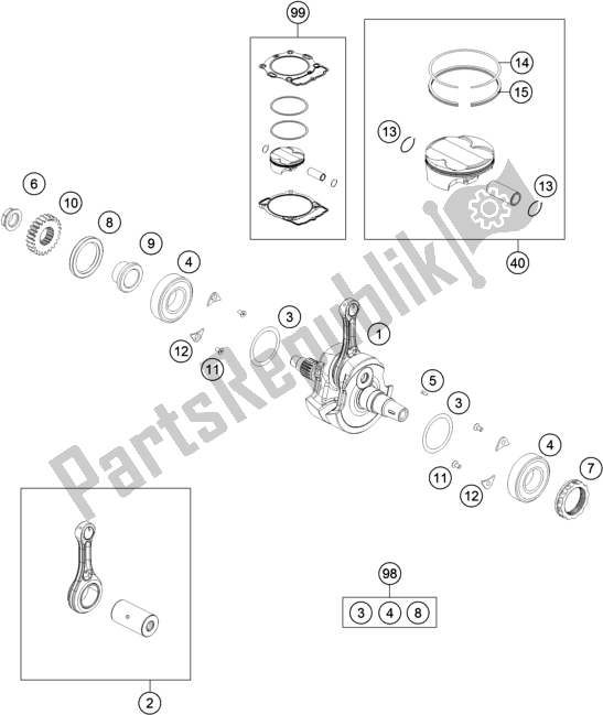 Tutte le parti per il Albero Motore, Pistone del KTM 350 SX-F US 2019