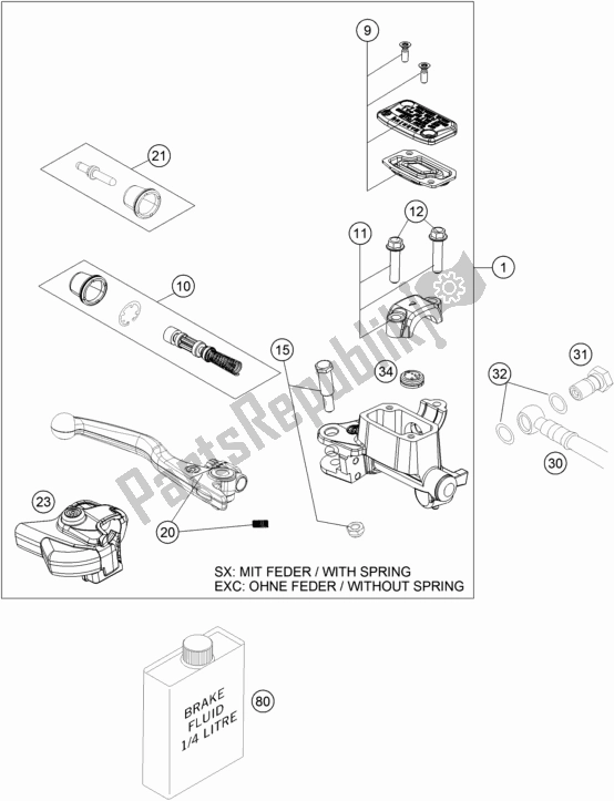 All parts for the Front Brake Control of the KTM 350 SX-F US 2019