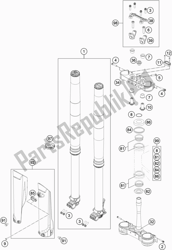 Tutte le parti per il Forcella Anteriore, Pinza Tripla del KTM 350 SX-F US 2019