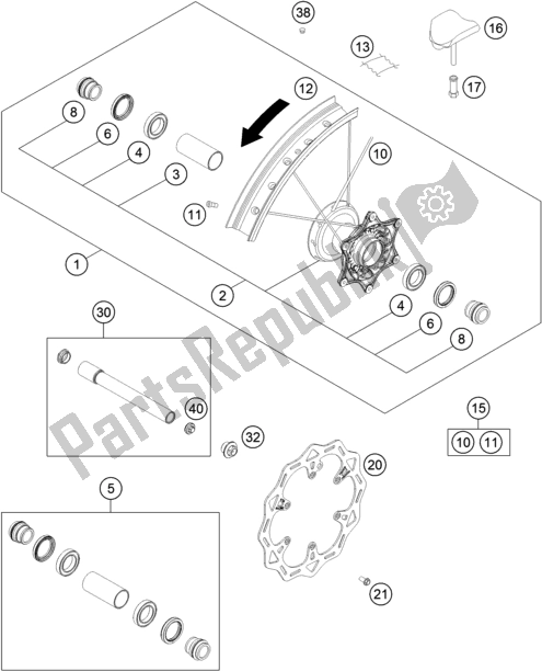 All parts for the Front Wheel of the KTM 350 SX-F US 2019