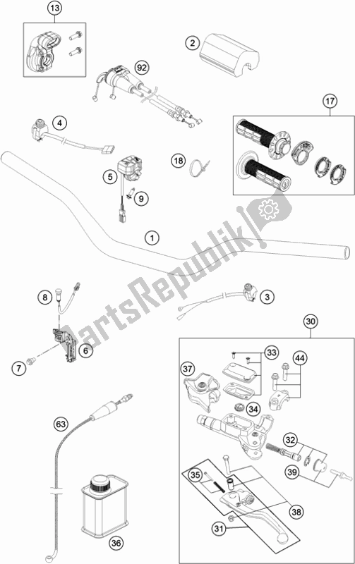 All parts for the Handlebar, Controls of the KTM 350 SX-F US 2019