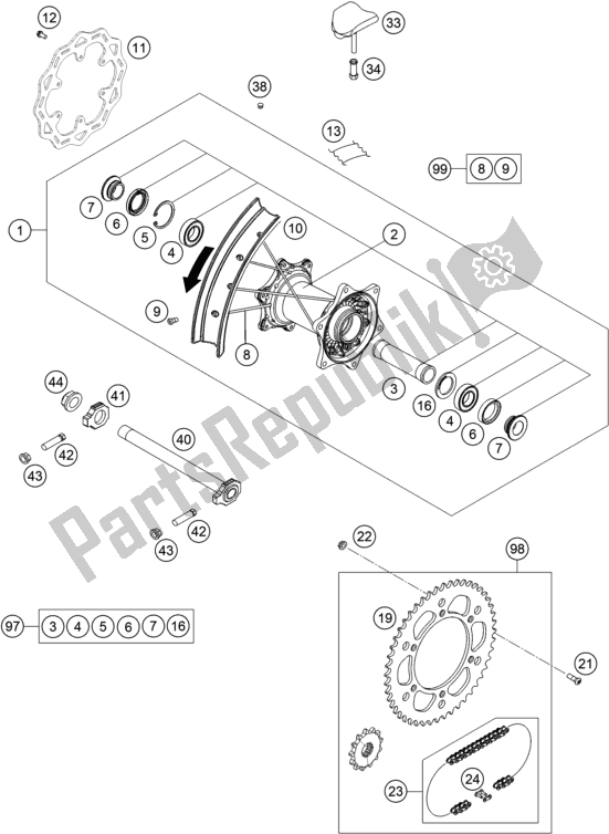 All parts for the Rear Wheel of the KTM 350 SX-F US 2019