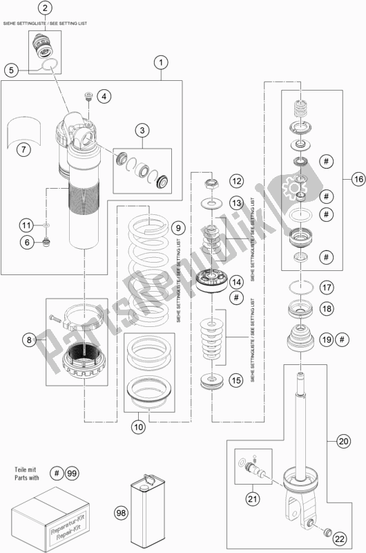 All parts for the Shock Absorber Disassembled of the KTM 350 SX-F US 2019