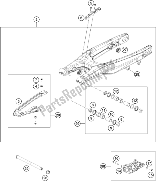 Alle onderdelen voor de Zwenkarm van de KTM 350 SX-F US 2019