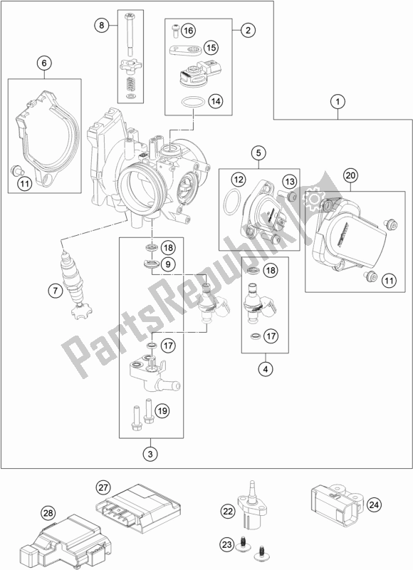 All parts for the Throttle Body of the KTM 350 SX-F US 2019