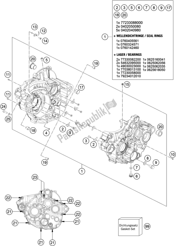 All parts for the Engine Case of the KTM 350 SX-F US 2020