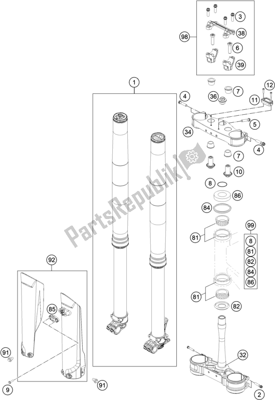 All parts for the Front Fork, Triple Clamp of the KTM 350 SX-F US 2020