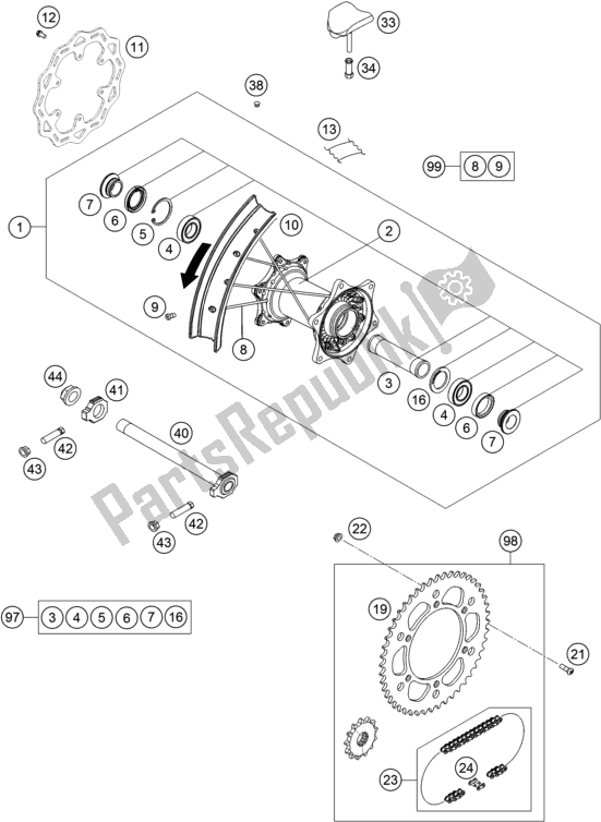 Todas as partes de Roda Traseira do KTM 350 SX-F US 2020