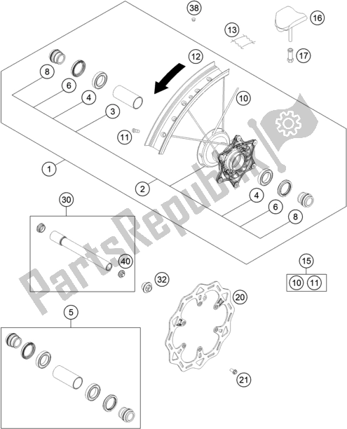 All parts for the Front Wheel of the KTM 350 SX-F US 2021