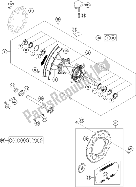 Toutes les pièces pour le Roue Arrière du KTM 350 SX-F US 2021