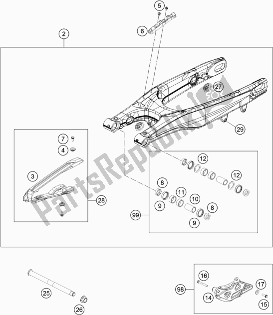 Toutes les pièces pour le Bras Oscillant du KTM 350 SX-F US 2021