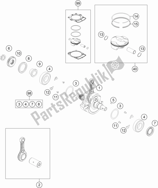 Toutes les pièces pour le Vilebrequin, Piston du KTM 350 XC-F US 2017