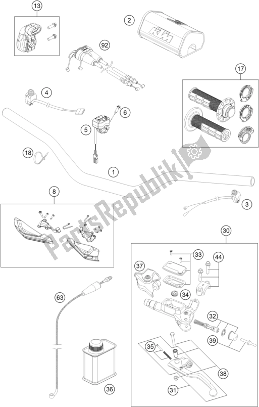 All parts for the Handlebar, Controls of the KTM 350 XC-F US 2017