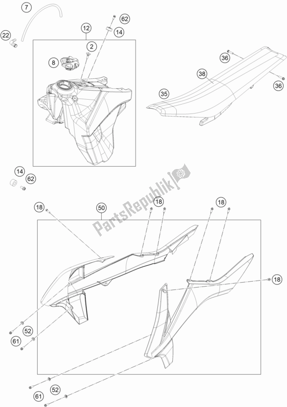 Alle onderdelen voor de Tank, Stoel, Deksel van de KTM 350 XC-F US 2017