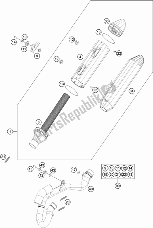 Alle onderdelen voor de Uitlaatsysteem van de KTM 350 XC-F US 2018