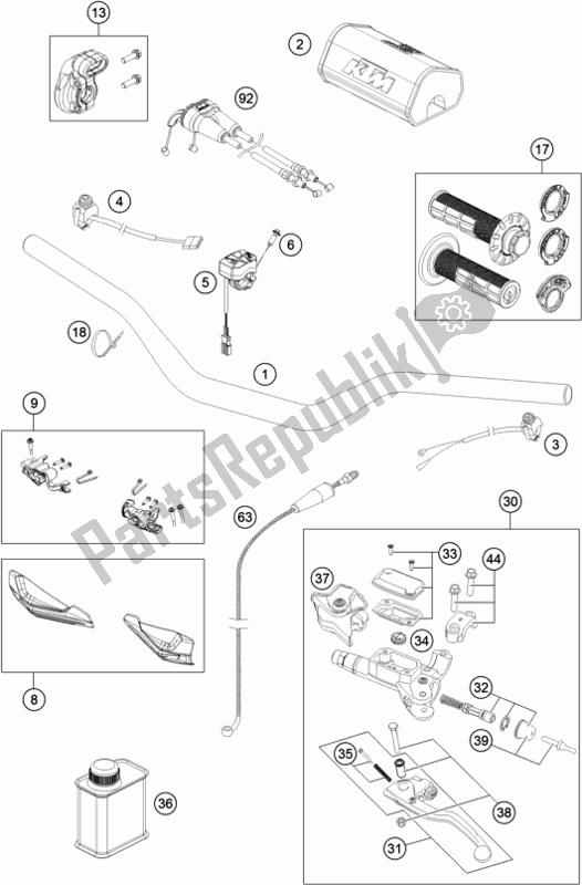 Toutes les pièces pour le Guidon, Commandes du KTM 350 XC-F US 2018