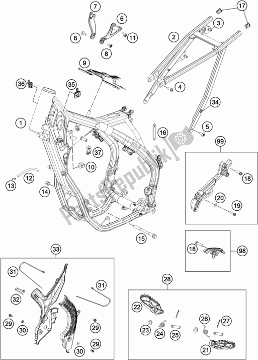 All parts for the Frame of the KTM 350 XC-F US 2019