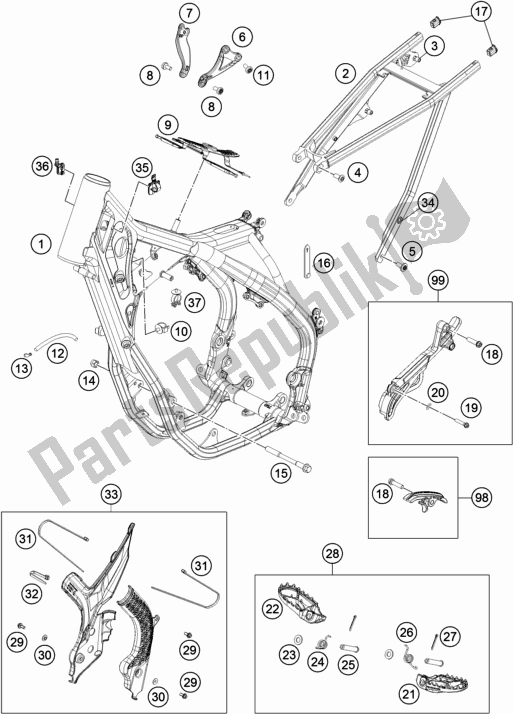 All parts for the Frame of the KTM 350 XC-F US 2019