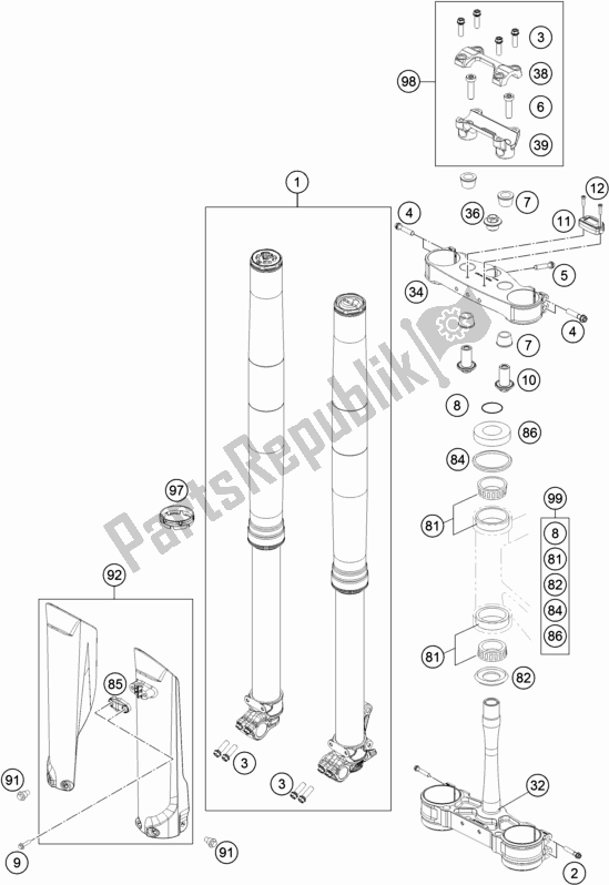 Wszystkie części do Przedni Widelec, Potrójny Zacisk KTM 350 XC-F US 2019