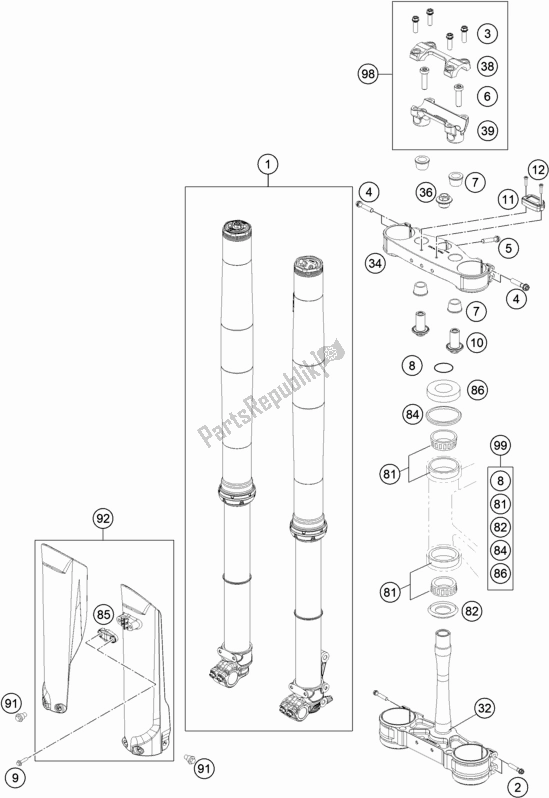 Alle onderdelen voor de Voorvork, Drievoudige Klem van de KTM 350 XC-F US 2020