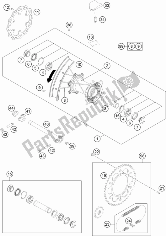 All parts for the Rear Wheel of the KTM 350 XC-F US 2020