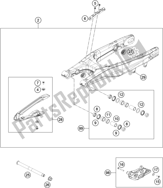 Alle onderdelen voor de Zwenkarm van de KTM 350 XC-F US 2020