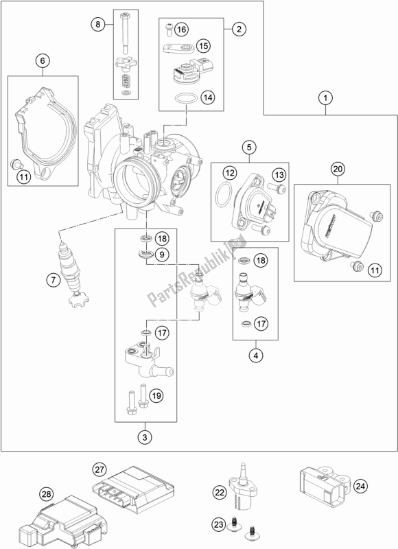 All parts for the Throttle Body of the KTM 350 XC-F US 2020