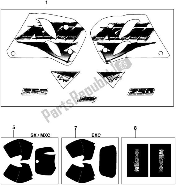 Alle onderdelen voor de Sticker van de KTM 360 EGS M/O 18 KW 13 LT 2020