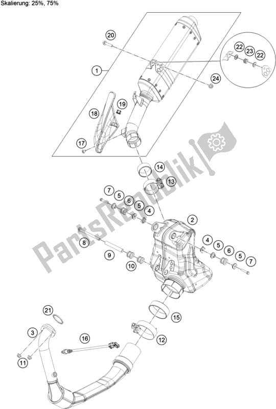 All parts for the Exhaust System of the KTM 390 Adventure,orange-B. D. 2020