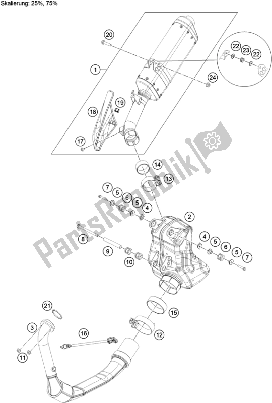 All parts for the Exhaust System of the KTM 390 Adventure,orange-B. D. 2020