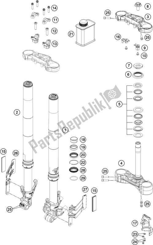 Tutte le parti per il Forcella Anteriore, Pinza Tripla del KTM 390 Adventure,orange-B. D. 2020