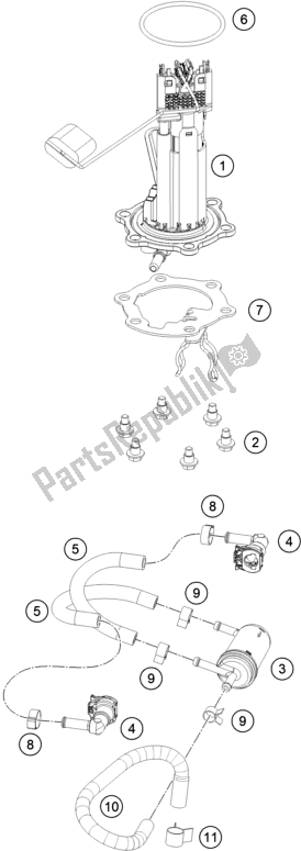 All parts for the Fuel Pump of the KTM 390 Adventure,orange-B. D. 2020