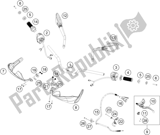 All parts for the Handlebar, Controls of the KTM 390 Adventure,orange-B. D. 2020