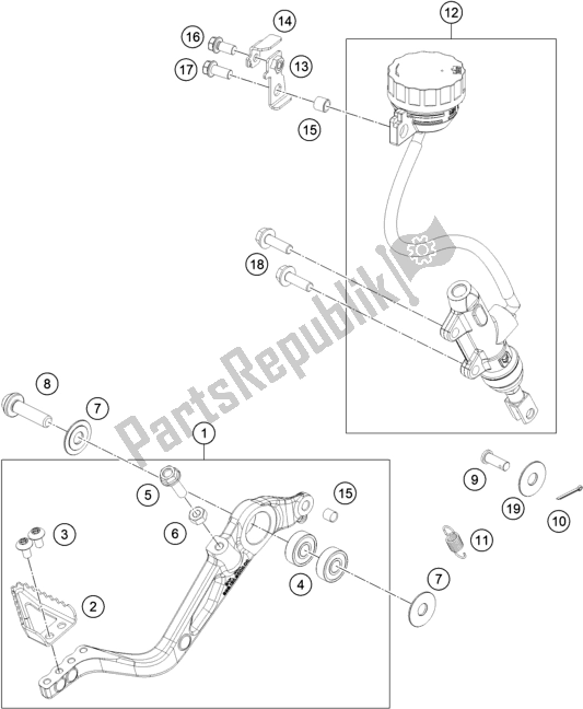All parts for the Rear Brake Control of the KTM 390 Adventure,orange-B. D. 2020