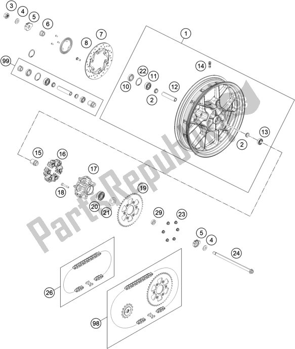 All parts for the Rear Wheel of the KTM 390 Adventure,orange-B. D. 2020