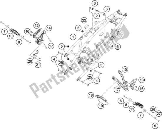 All parts for the Subframe of the KTM 390 Adventure,orange-B. D. 2020