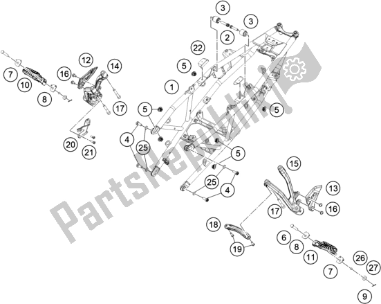 All parts for the Subframe of the KTM 390 Adventure,orange-B. D. 2020